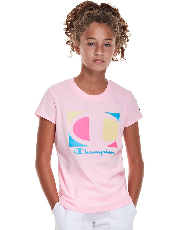 Champion Classic Graphic Colorblock Logo - Tytön Pinkki T-Paita - Suomi 5972108-XK